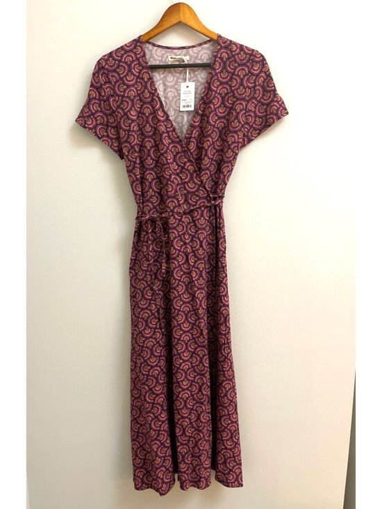 Marine Layer Emlyn Midi Wrap Dress Fan Block Print Large Purple Pink -L - Picture 1 of 11